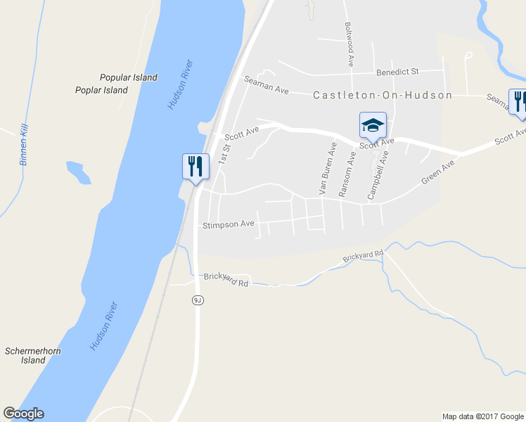 map of restaurants, bars, coffee shops, grocery stores, and more near 6 Park Way in Castleton-on-Hudson