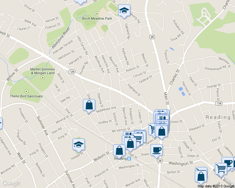 map of restaurants, bars, coffee shops, grocery stores, and more near in Reading