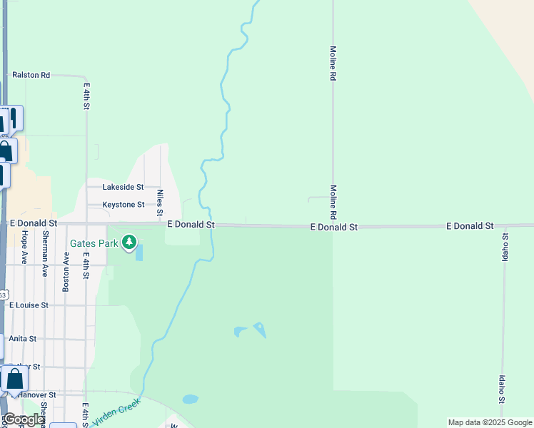 map of restaurants, bars, coffee shops, grocery stores, and more near 919 East Donald Street in Waterloo