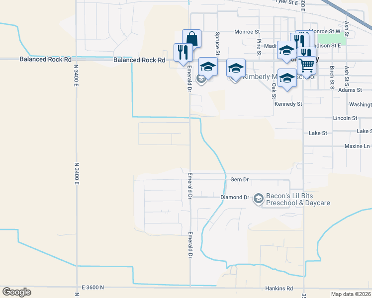 map of restaurants, bars, coffee shops, grocery stores, and more near 3663 Emerald Drive in Kimberly