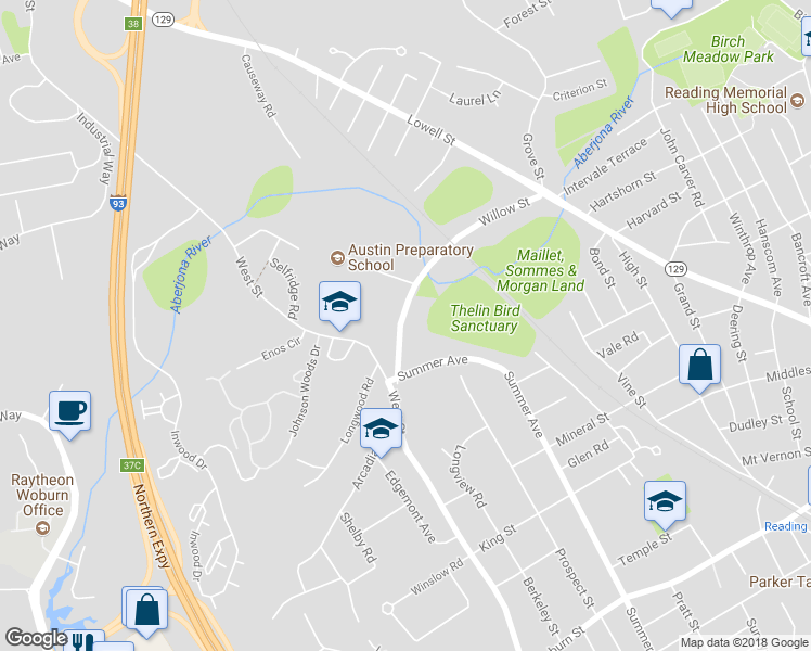 map of restaurants, bars, coffee shops, grocery stores, and more near 124 Willow Street in Reading