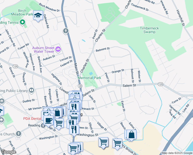 map of restaurants, bars, coffee shops, grocery stores, and more near 30 Harrison Street in Reading