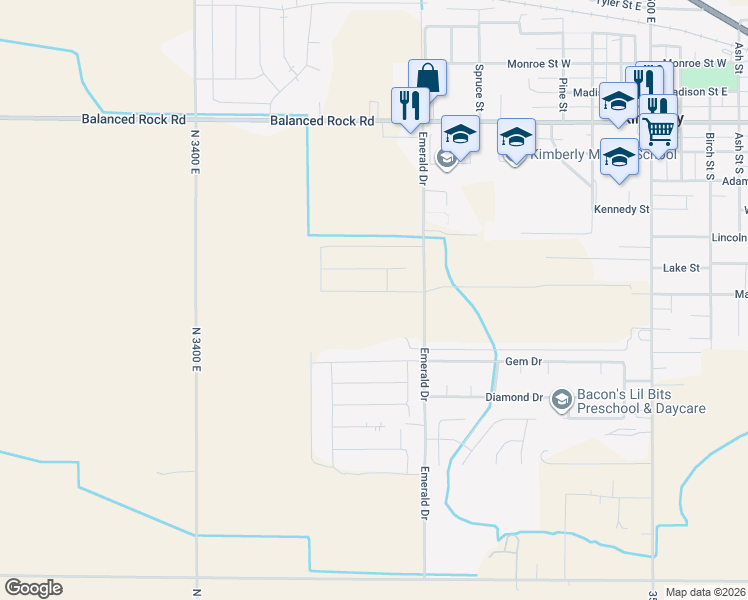 map of restaurants, bars, coffee shops, grocery stores, and more near 3663 North 3450 East in Kimberly