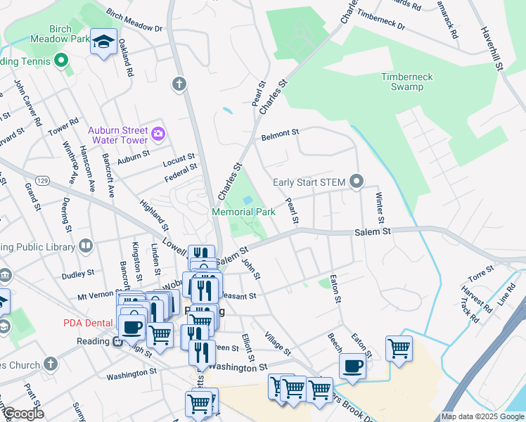 map of restaurants, bars, coffee shops, grocery stores, and more near 30 Harrison Street in Reading