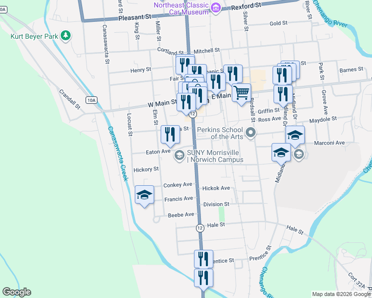 map of restaurants, bars, coffee shops, grocery stores, and more near 5 Eaton Avenue in Norwich