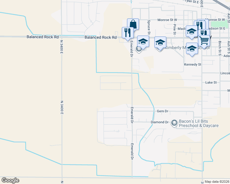 map of restaurants, bars, coffee shops, grocery stores, and more near 3663 North 3450 East in Kimberly