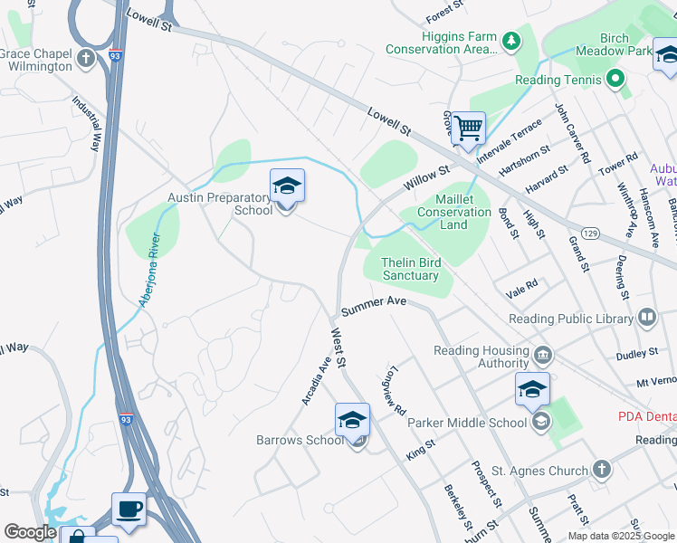 map of restaurants, bars, coffee shops, grocery stores, and more near 121 Willow Street in Reading