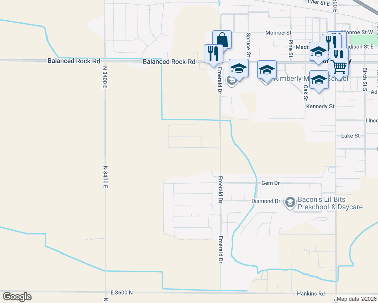 map of restaurants, bars, coffee shops, grocery stores, and more near 3663 North 3450 East in Kimberly