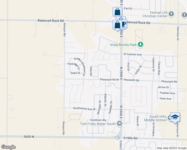 map of restaurants, bars, coffee shops, grocery stores, and more near 236 Villa Road in Twin Falls