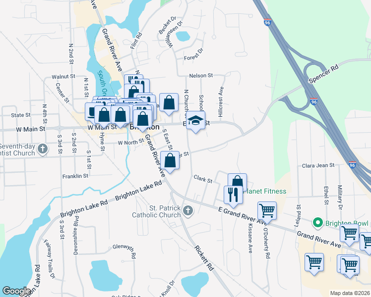 map of restaurants, bars, coffee shops, grocery stores, and more near 629 Spencer Street in Brighton