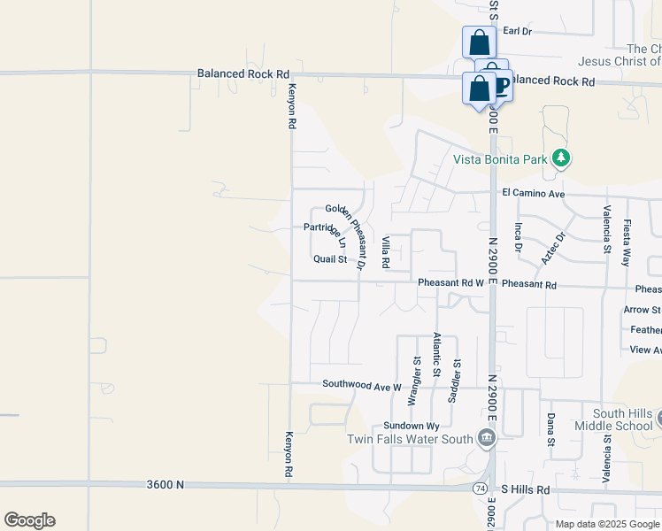 map of restaurants, bars, coffee shops, grocery stores, and more near 1268 Quail Street in Twin Falls