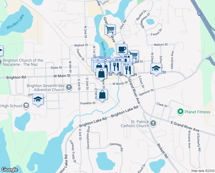 map of restaurants, bars, coffee shops, grocery stores, and more near 408 Washington Street in Brighton
