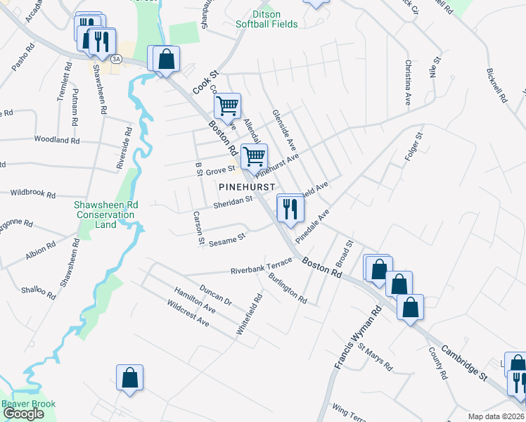 map of restaurants, bars, coffee shops, grocery stores, and more near 801 Boston Road in Billerica