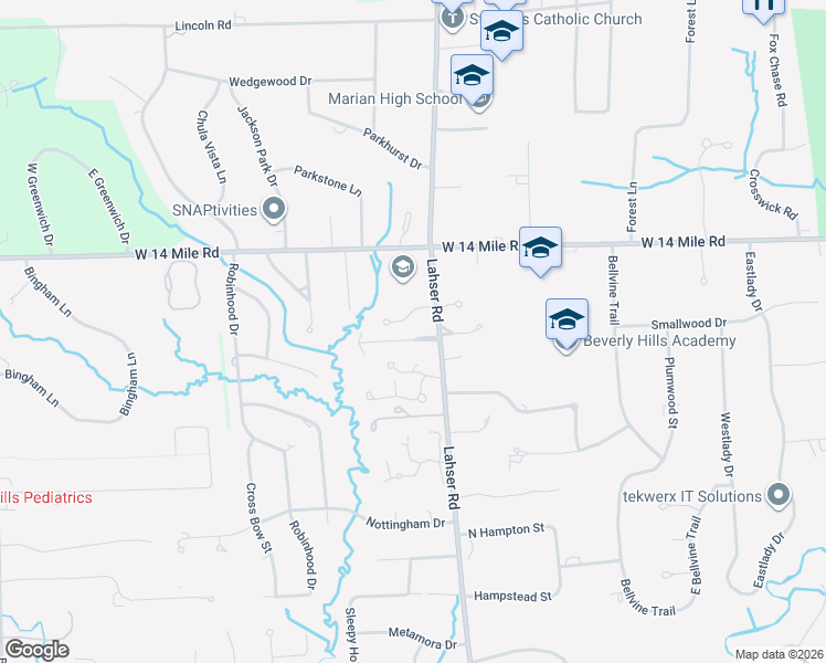 map of restaurants, bars, coffee shops, grocery stores, and more near 22046 West Valley Woods Drive in Beverly Hills