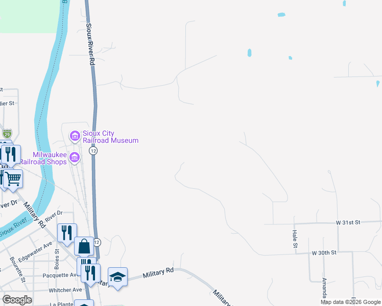 map of restaurants, bars, coffee shops, grocery stores, and more near 4600 Bennington Road in Sioux City