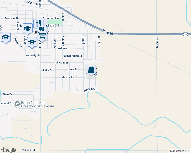map of restaurants, bars, coffee shops, grocery stores, and more near 3651-3667 North 3550 East in Kimberly