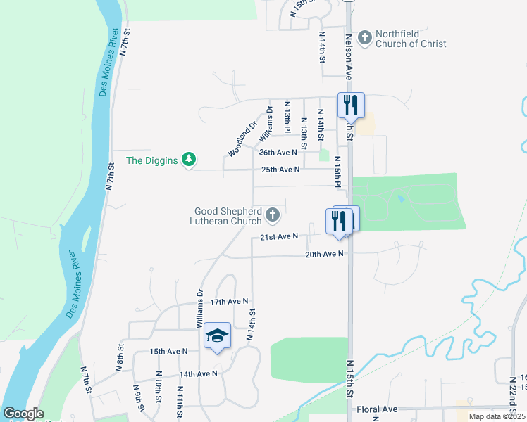 map of restaurants, bars, coffee shops, grocery stores, and more near 2401-2417 Williams Drive in Fort Dodge