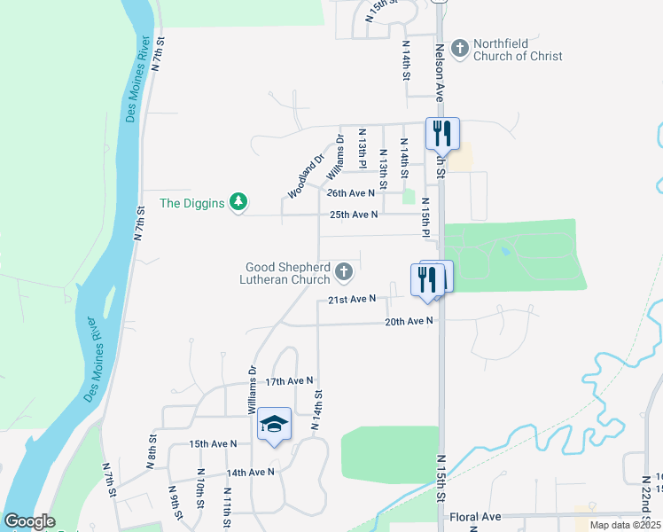 map of restaurants, bars, coffee shops, grocery stores, and more near 2401-2417 Williams Drive in Fort Dodge