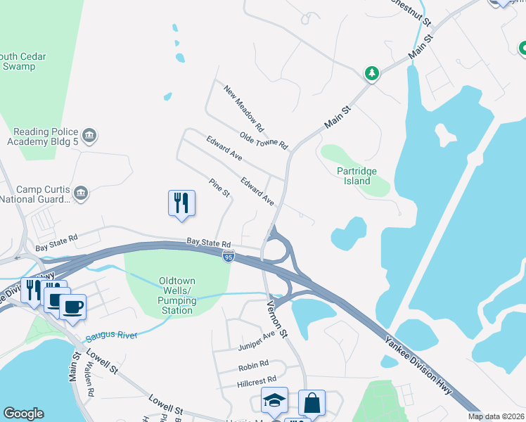 map of restaurants, bars, coffee shops, grocery stores, and more near 7 Freeman Street in Lynnfield