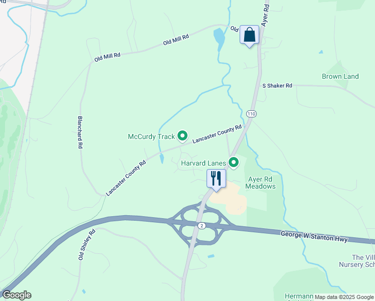 map of restaurants, bars, coffee shops, grocery stores, and more near 34 Lancaster County Road in Harvard