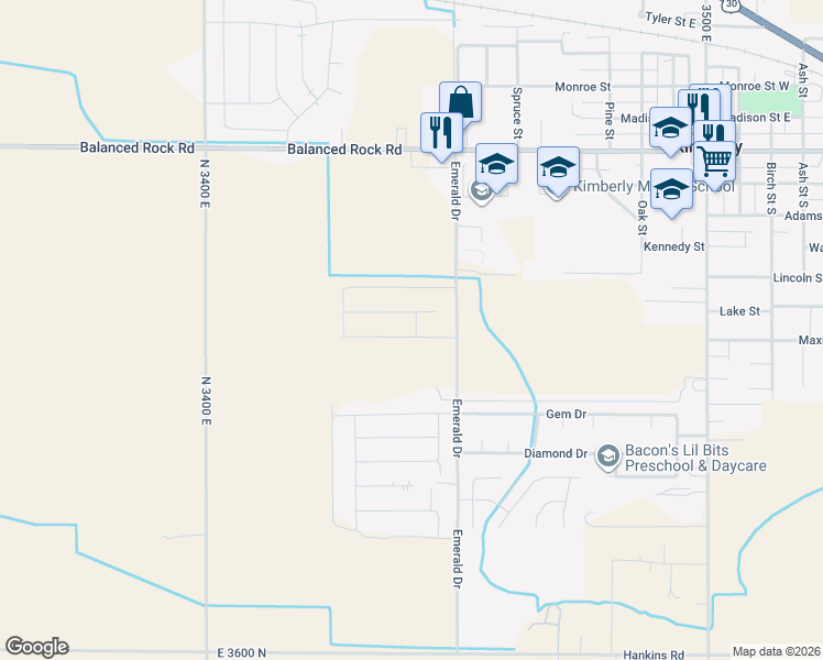 map of restaurants, bars, coffee shops, grocery stores, and more near 3663 North 3450 East in Kimberly