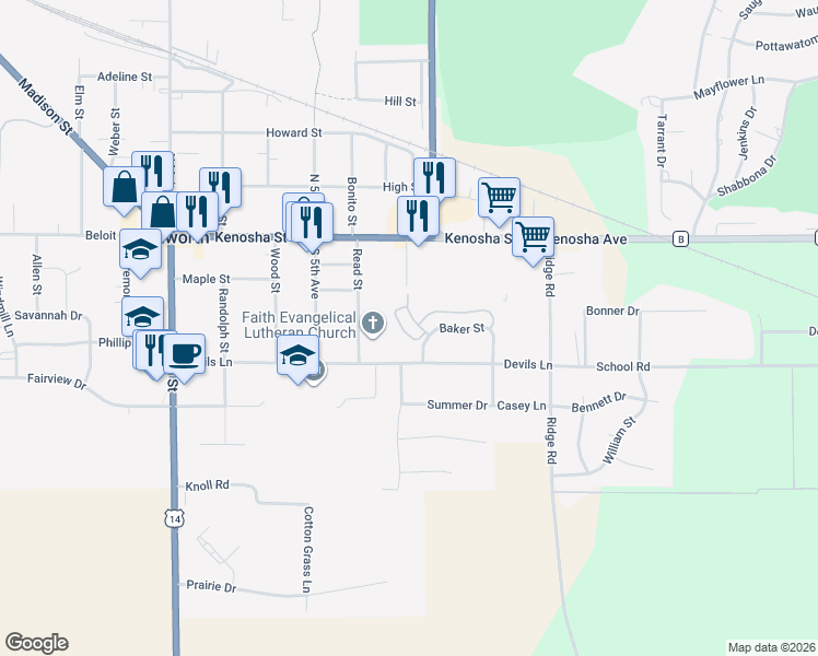 map of restaurants, bars, coffee shops, grocery stores, and more near 671 Cook Street in Walworth