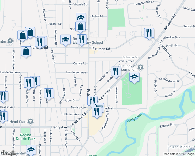 map of restaurants, bars, coffee shops, grocery stores, and more near 2026 Gorton Street in Beloit