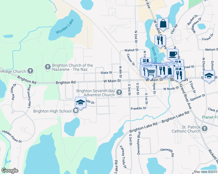 map of restaurants, bars, coffee shops, grocery stores, and more near 905 Madison Street in Brighton