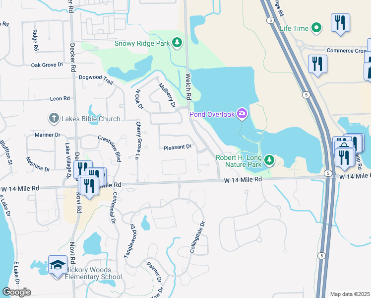 map of restaurants, bars, coffee shops, grocery stores, and more near 237 Winslow Circle in Commerce Charter Township
