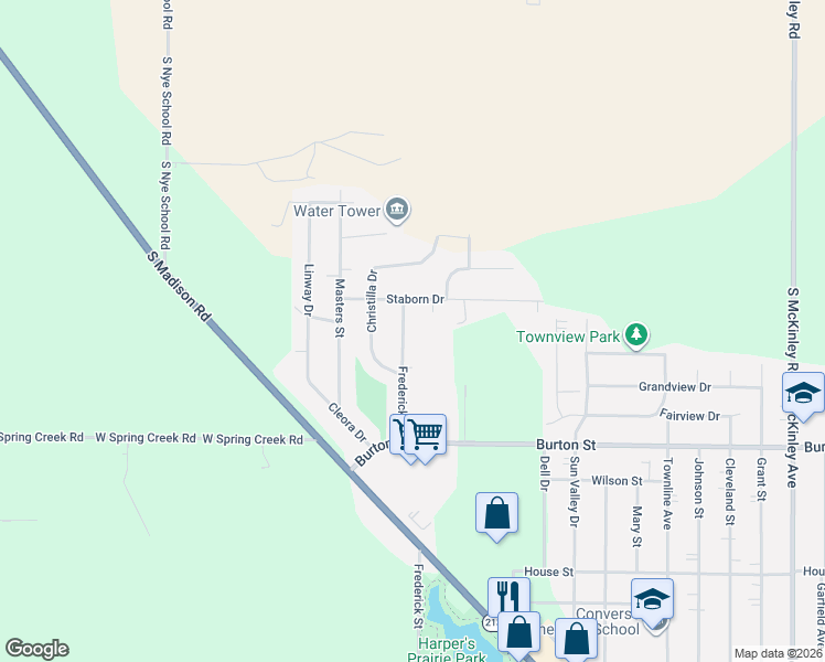 map of restaurants, bars, coffee shops, grocery stores, and more near 2015 Frederick Street in Beloit