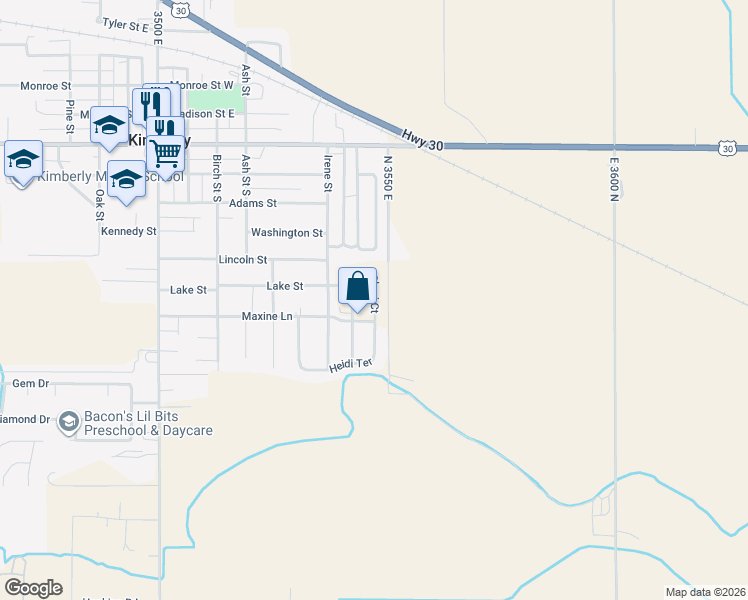 map of restaurants, bars, coffee shops, grocery stores, and more near 3651-3667 North 3550 East in Kimberly