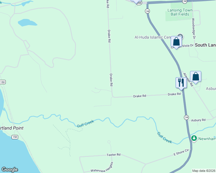 map of restaurants, bars, coffee shops, grocery stores, and more near 122 Drake Road in Lansing
