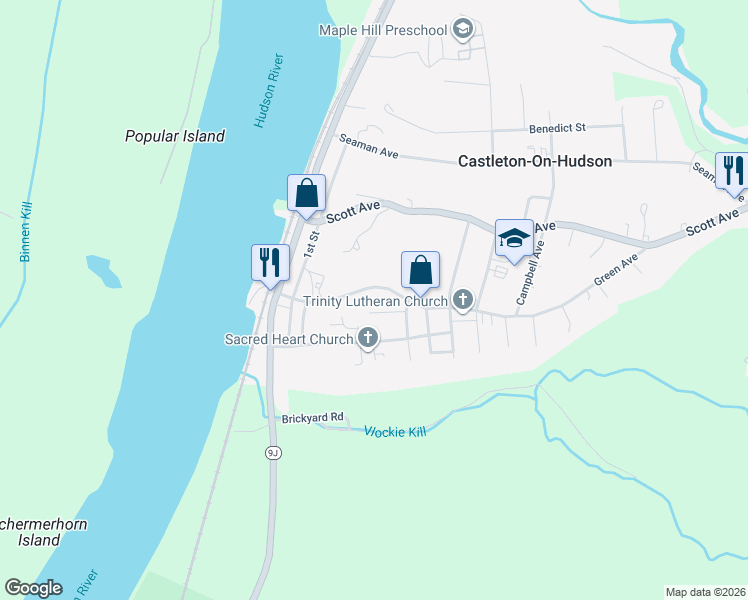 map of restaurants, bars, coffee shops, grocery stores, and more near 31 Green Avenue in Castleton-on-Hudson