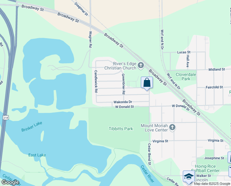 map of restaurants, bars, coffee shops, grocery stores, and more near 1614 Oakwood Drive in Waterloo