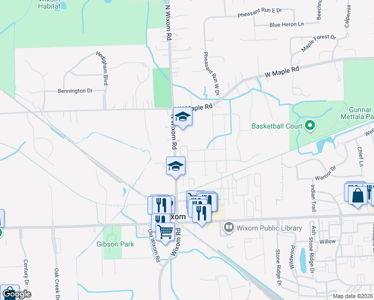 map of restaurants, bars, coffee shops, grocery stores, and more near 3242 Curtis in Wixom