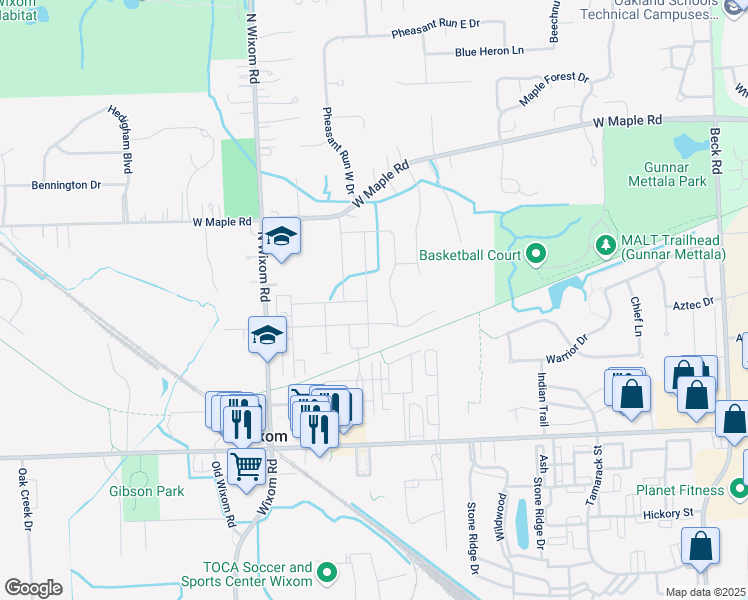 map of restaurants, bars, coffee shops, grocery stores, and more near 477 Fletcher Street in Wixom