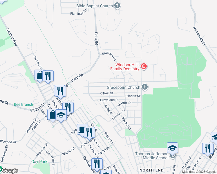 map of restaurants, bars, coffee shops, grocery stores, and more near 3125 Burden Street in Dubuque