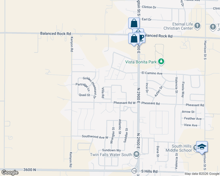 map of restaurants, bars, coffee shops, grocery stores, and more near 277 Villa Road in Twin Falls