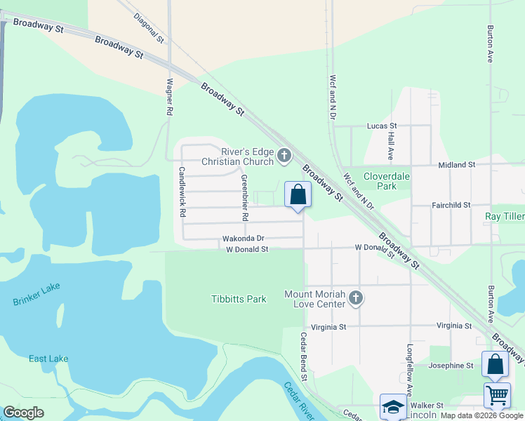 map of restaurants, bars, coffee shops, grocery stores, and more near 1554 Oakwood Drive in Waterloo