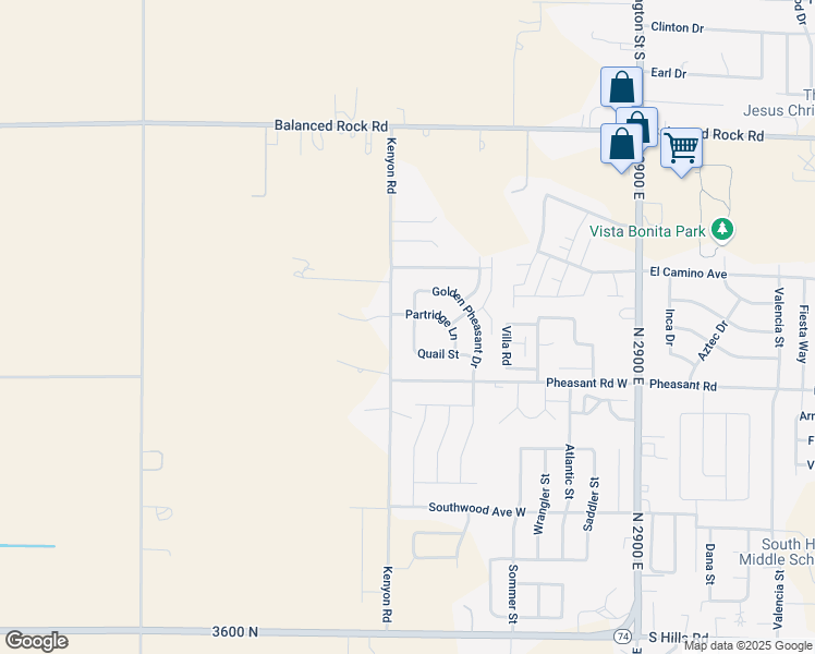 map of restaurants, bars, coffee shops, grocery stores, and more near 1208 Quail Street in Twin Falls