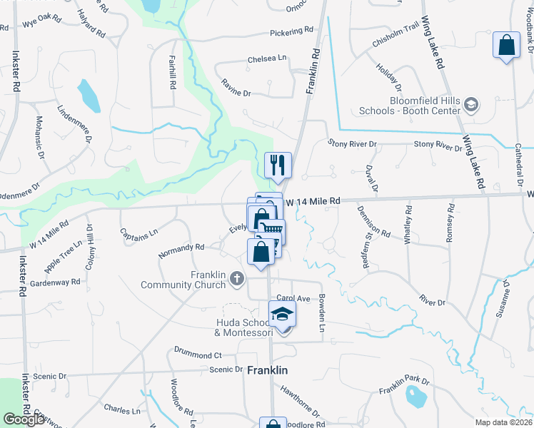 map of restaurants, bars, coffee shops, grocery stores, and more near in Franklin