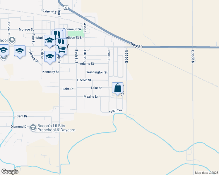 map of restaurants, bars, coffee shops, grocery stores, and more near 540 Irene Street in Kimberly