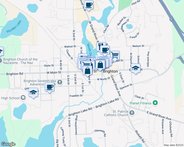 map of restaurants, bars, coffee shops, grocery stores, and more near 400 North Hyne Street in Brighton