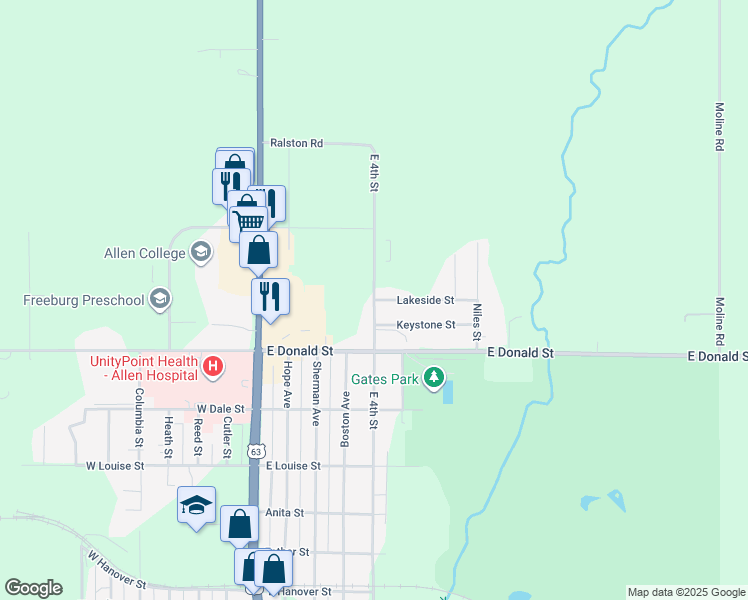 map of restaurants, bars, coffee shops, grocery stores, and more near 3101 East 4th Street in Waterloo