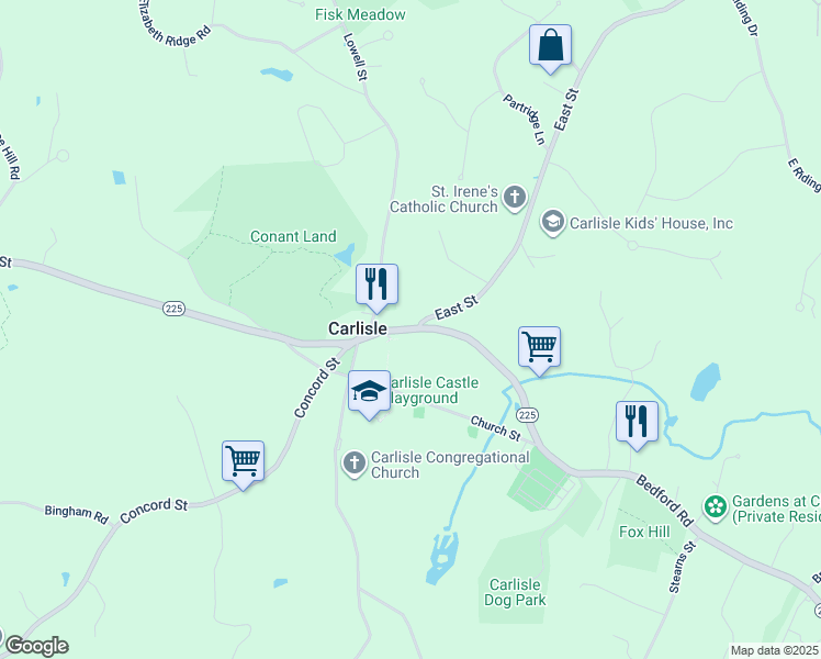 map of restaurants, bars, coffee shops, grocery stores, and more near 45 Bedford Road in Carlisle