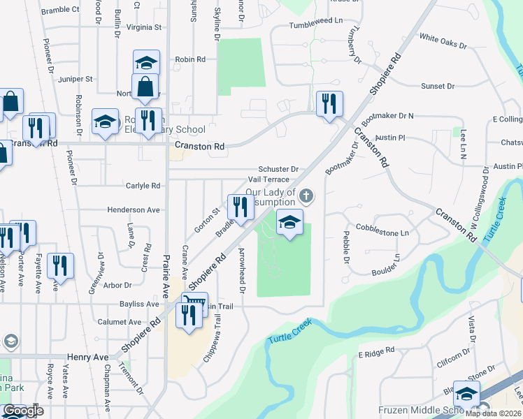 map of restaurants, bars, coffee shops, grocery stores, and more near 2157 Shopiere Road in Beloit