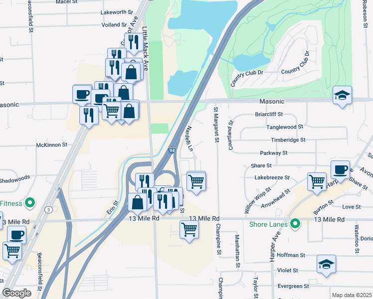 map of restaurants, bars, coffee shops, grocery stores, and more near 31853 Nardelli Lane in Roseville