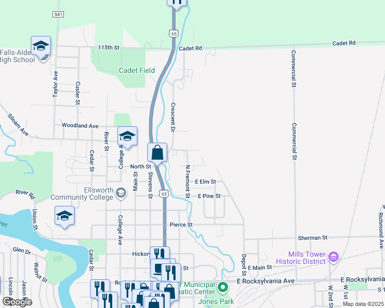 map of restaurants, bars, coffee shops, grocery stores, and more near 1228 North Fremont Street in Iowa Falls