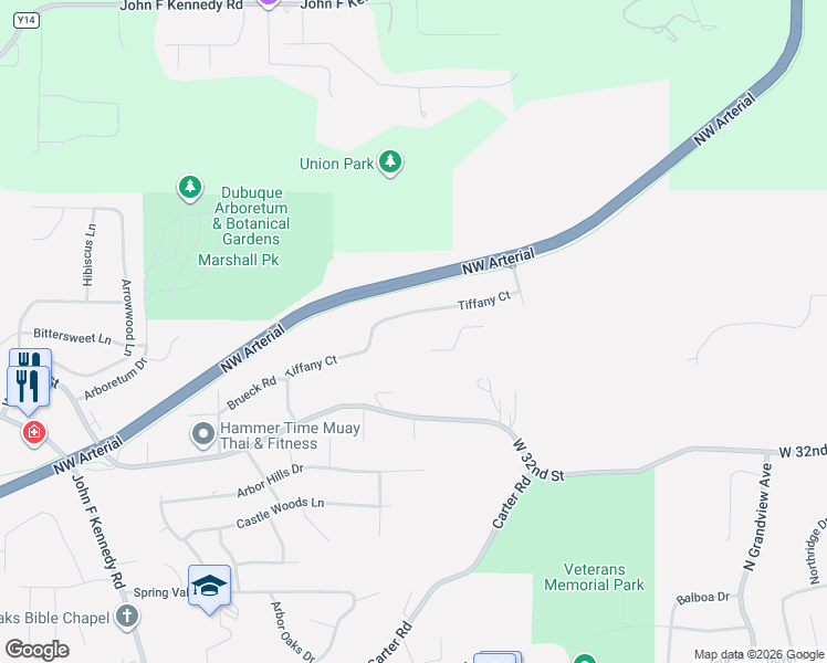 map of restaurants, bars, coffee shops, grocery stores, and more near 2427 West 32nd Street in Dubuque