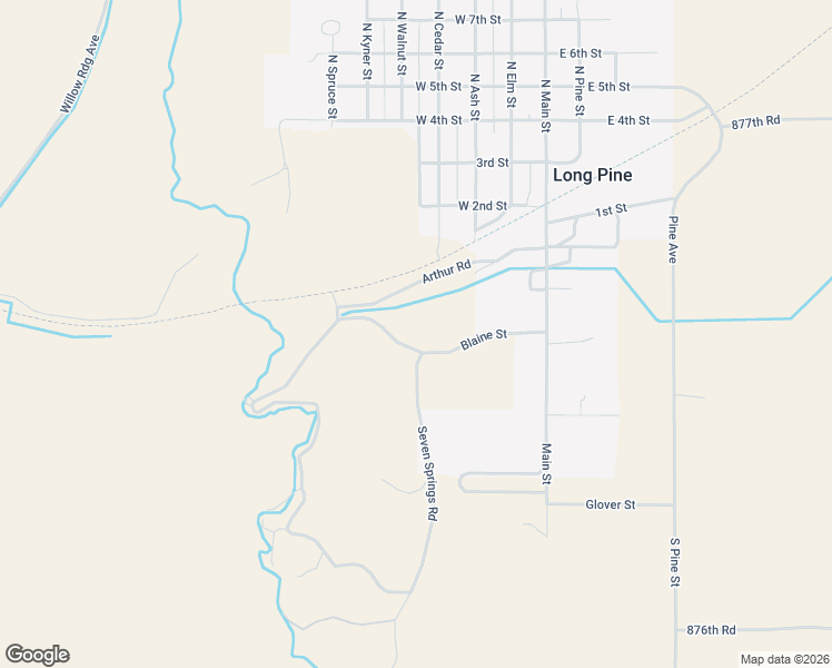 map of restaurants, bars, coffee shops, grocery stores, and more near 10950 Hidden Paradise Road in Long Pine